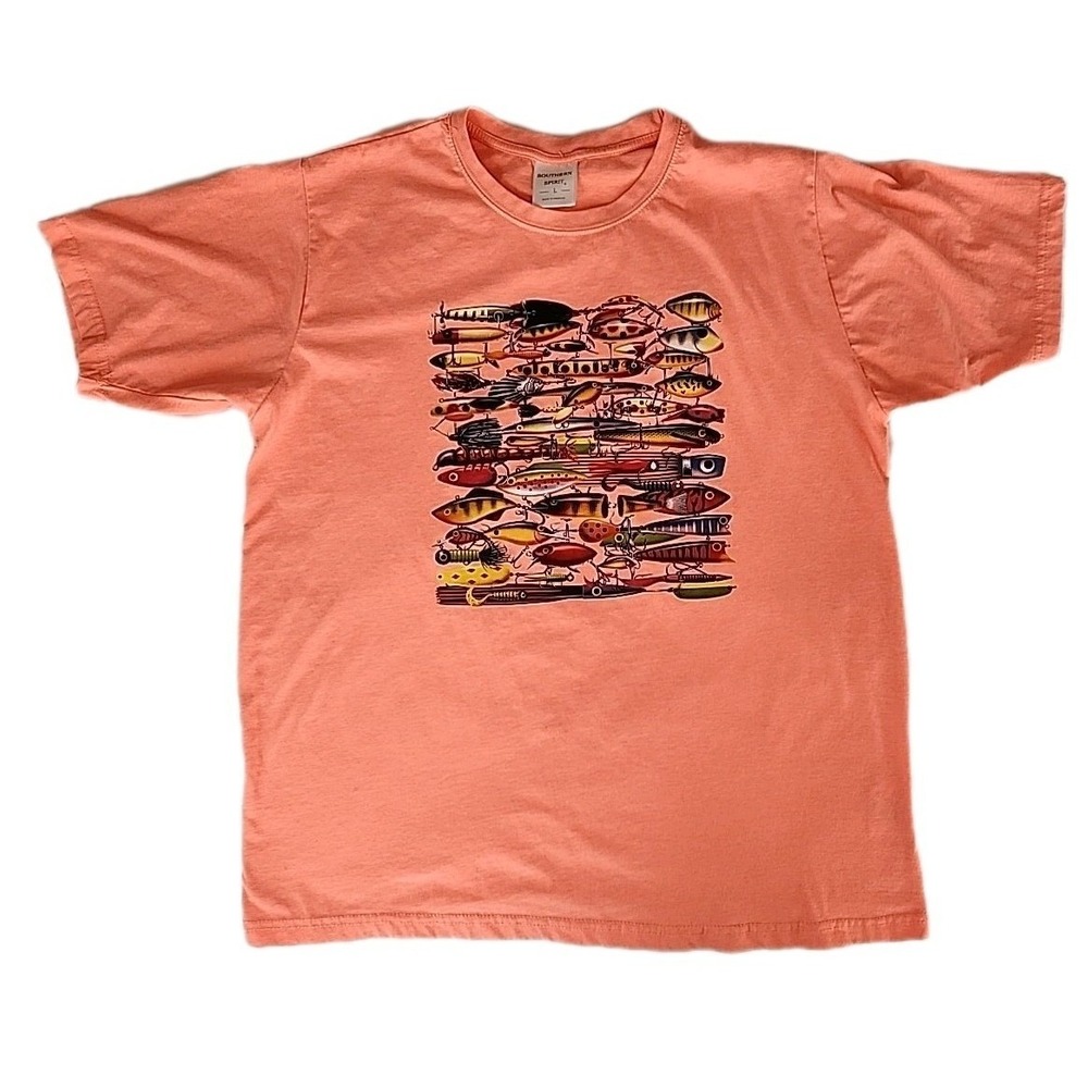 Southern Spirit Mens Large Lured Fish Graphic Jon Wright Art Salmon Short Sleeve